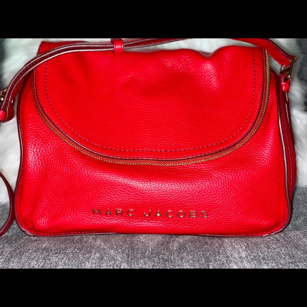 Authentic Red Leather Marc Jacobs Groove Crossbody Bag